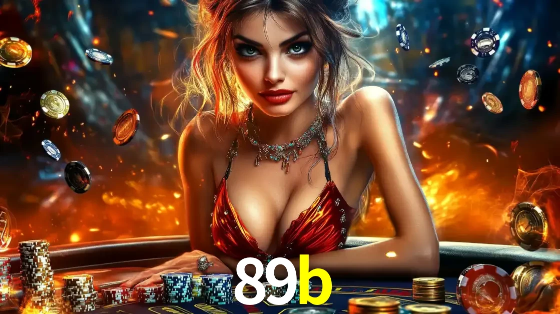 Mulher em uma mesa de cassino com pilhas de fichas e um fundo de fogo, pronta para uma rodada de altas apostas nos jogos de mesa emocionantes do cassino 89b.